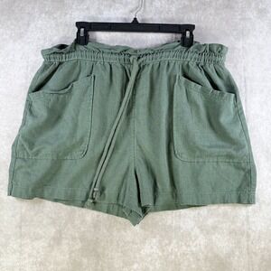 Universal Thread Shorts Women XXL Green Elastic Waist Linen Blend Pockets